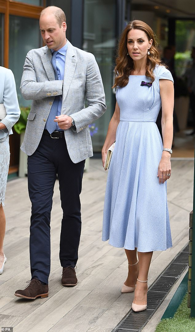 Prince William and Kate stepped out to catch the Wimbledon men's final match between Roger Federer and Novak Djokovic in 2019 wearing complementary cool blues