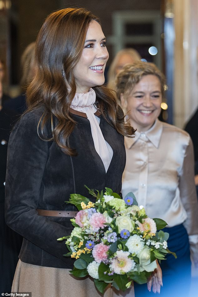 It comes just a day after the royal was spotted meeting with hospital clowns during a solo visit to the town of Middelfart in her native Denmark