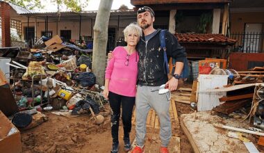 David Fraile, 41, and his mother Mari,67,at her house in the area of Cheste which sustained huge amounts of flood damage