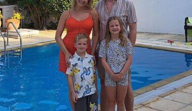 Emma Coulthurst poses in Cyprus with her husband Martin and their children - aged six and eight