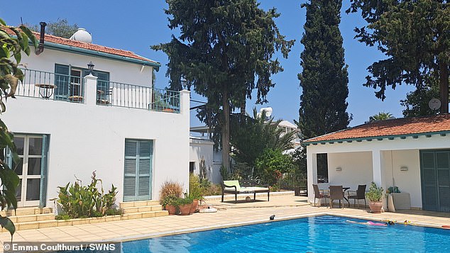 The three-bedroom villa in Cyprus has a pool and a BBQ area