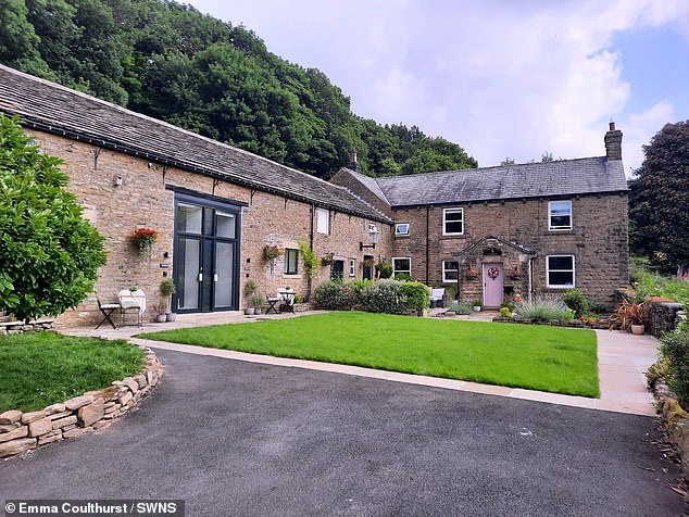 Emma runs an art supply company as well as a holiday let (pictured) out of Woodcock Farm in the Peak District, Derbyshire
