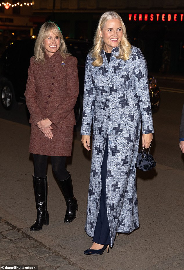 Crown Princess Mette-Marit of Norway looked cheerful and radiant as she arrived at a concert for the 50th anniversary of record label Kirkelig Kulturverksted in Oslo on Sunday