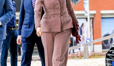 Queen Maxima of the Netherlands (pictured) out on a dazzling display today as she stepped out in red checkered suit to attend an event in Assen