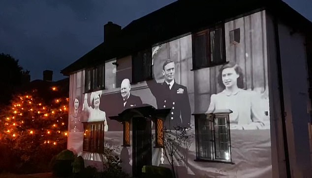 This home in Cambridgeshire was illuminated with the Royal family and Winston Churchill to mark VE Day during the last major commemoration in 2020