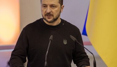 Volodymyr Zelensky delivers a joint statement with Prime Minister of Denmark following their meeting in Kyiv on November 19