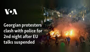 Georgian protesters clash with police for 2nd night after EU talks suspended