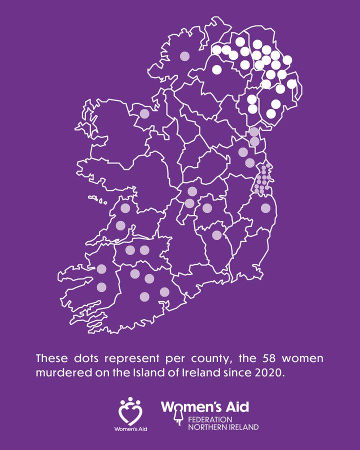 Map representing women murdered in Ireland since 2020
