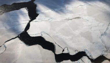 Floating ice near the coast of West Antarctica was viewed from a window of a NASA Operation IceBridge airplane on Oct. 27, 2016.
