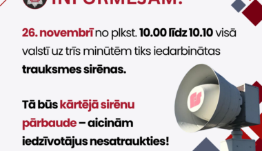 26. novembrī visā valstī tiks iedarbinātas trauksmes sirēnas
