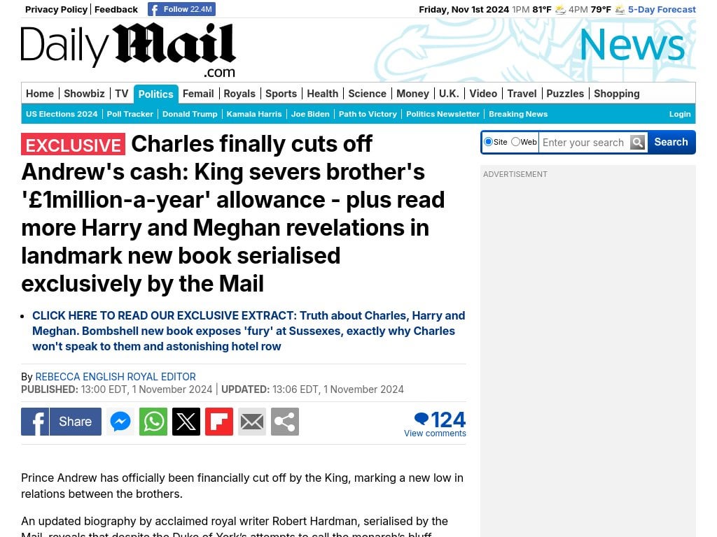 Charles finally cuts off Andrew's cash: King severs brother's '£1million-a-year' allowance
