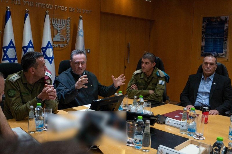 Israel Defense Minister Israel Katz (C) holds an Israel Defense Forces General Staff meeting on Monday. Photo courtesy Israeli Defense Minister Israel Katz/X