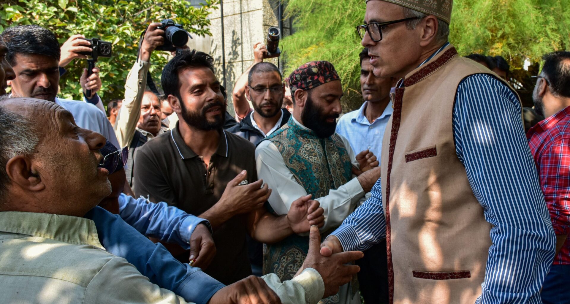 <p>The Jammu and Kashmir National Conference party leader, Omar Abdullah, greets supporters in city of Srinagar after winning the union territory’s 2024 local assembly elections (Image: SOPA Images / Alamy)</p>