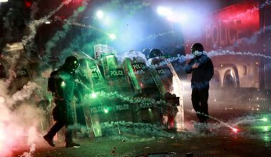 More than 100 arrested as Georgian police clash with protesters over suspension of EU talks