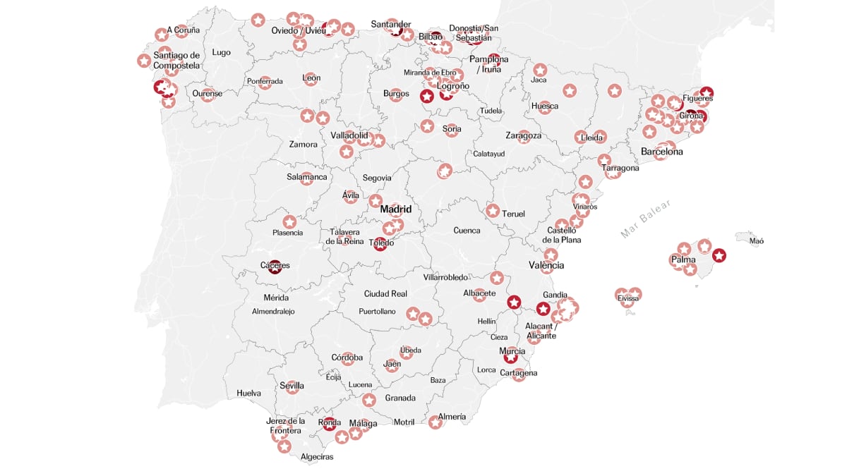 Mapa | Todos los restaurantes con estrella Michelin 2025 en España | Gastronomía: recetas, restaurantes y bebidas