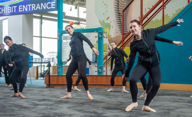 Dancers from Ballet Hartford gave guests at the Connecticut Science Center a glimpse of their show Planets, highlighting music from Gustav Holst on Friday, April 5, 2024 as part of the science center's start of eclipse weekend. Ballet Hartford will perform the complete program of Planets at the Hoffman Auditorium on the campus of the University of Saint Joseph in West Hartford on Friday, May 3 at 7:00 PM. Visit www.ballethartford.com for more information. (Aaron Flaum/Hartford Courant)