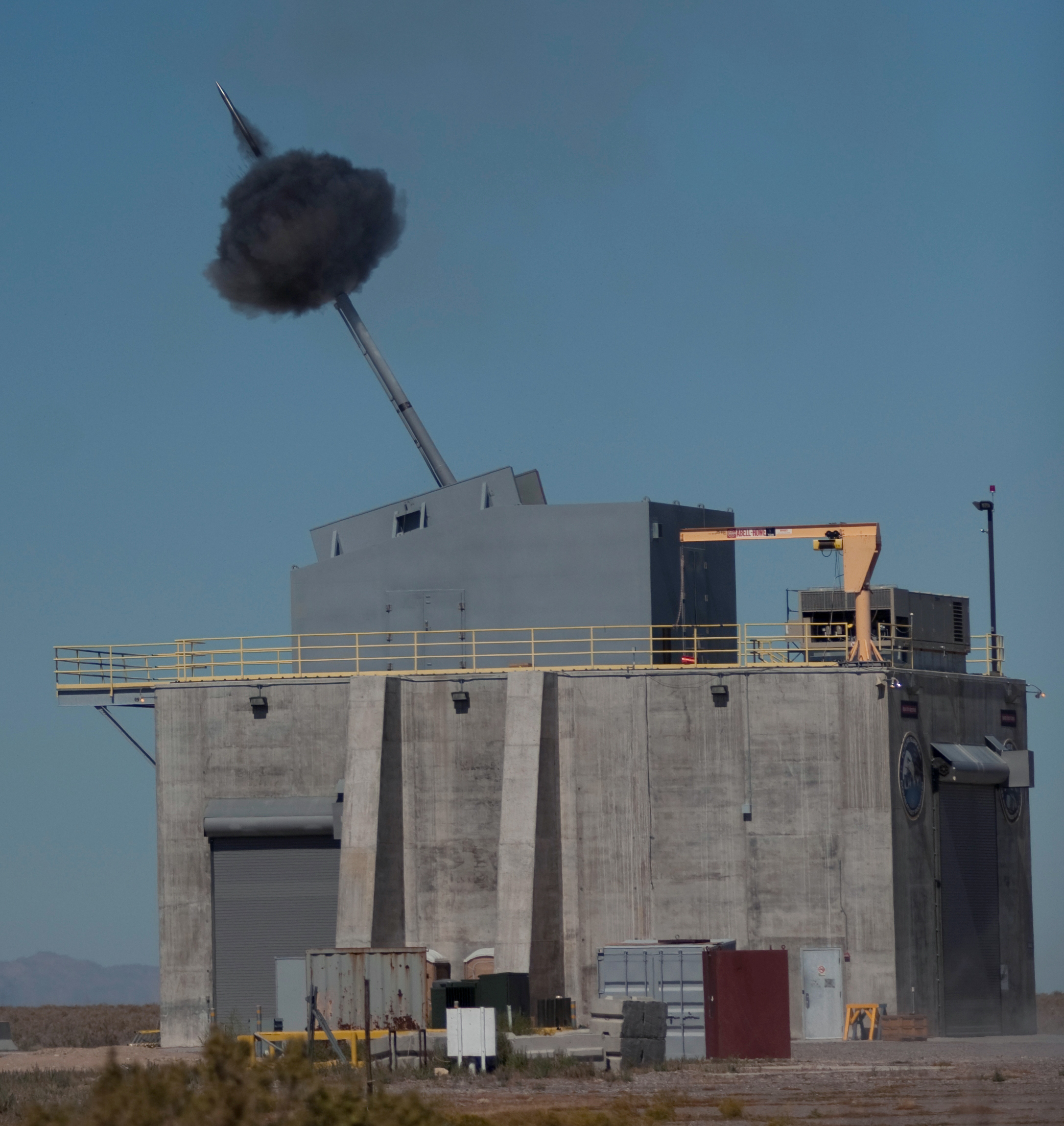 090916-N-9999K-003 DUGWAY PROVING GROUND, Utah (Sept. 16, 2009) The Office of Naval Research's Advanced Gun Barrel Technology Program demonstrates a new coating to extend 155-mm barrel life during a test demonstration at Dugway Proving Ground, Utah. (U.S. Navy photo by Ken Tillges/Released)