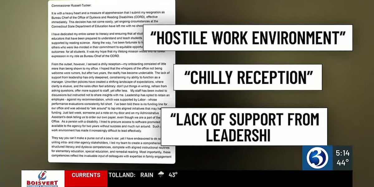 State Dept of Ed official resigns citing hostile work environment; given no funding to help students