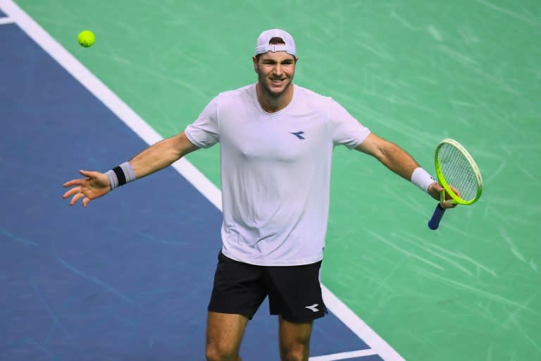 Germany's Jan-Lennard Struff sent his team into the Davis Cup semis after beating Canada's Denis Shapovalov (JORGE GUERRERO)