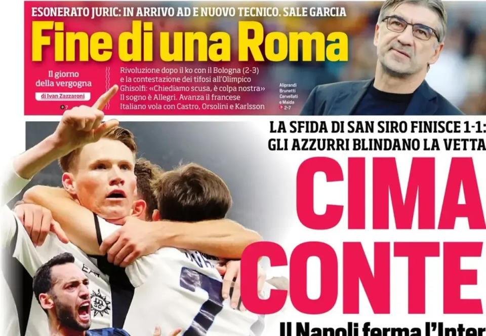 Today’s Papers: Juric sacked, Calhanoglu answers McTominay, Scudetto pile-up