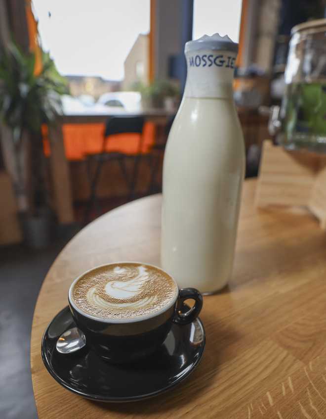 This undated handout photo shows a £272 flat white, made with espresso and steamed milk from Mossgiel Farm, at The Good Coffee Cartel in Glasgow, Scotland.