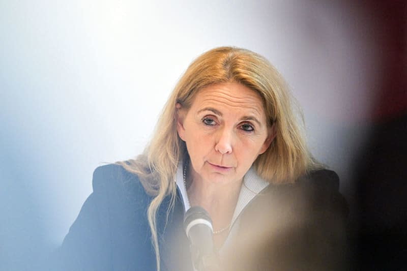 Barbara Slowik, Chief of Police of Berlin, speaks at the press conference to present the police crime statistics and politically motivated crime 2023 in Berlin. Hannes P Albert/dpa