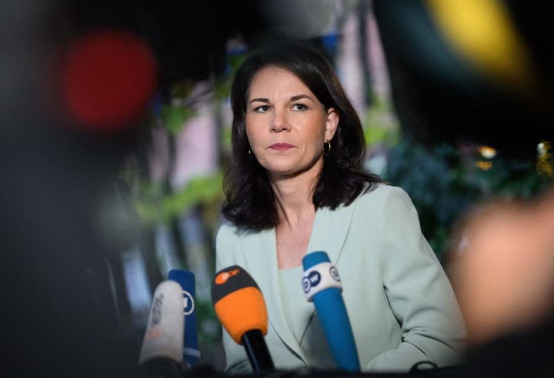 German Foreign Minister Annalena Baerbock speaks to media representatives during the meeting of the G7 foreign ministers. Bernd von Jutrczenka/dpa