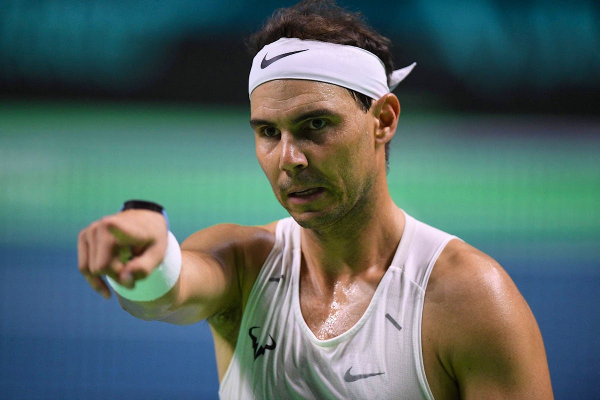 Rafael Nadal en mode sérieux à l'entraînement.