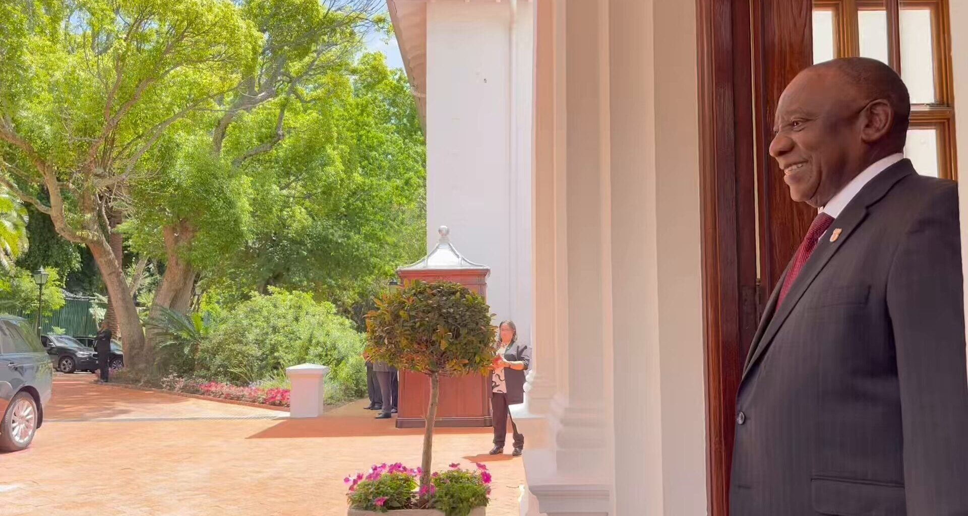 His Excellency President Cyril Ramaphosa receives a courtesy call from His Royal Highness The Prince of Wales at Genadendal, the official residence of the President in Cape Town, Western Cape