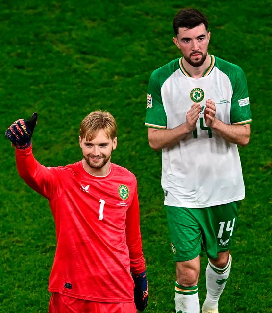 Ireland goalkeeper Caoimhín Kelleher celebrates after the UEFA Nations League B Group 2 clash with Finland. Photo: Sportsfile
