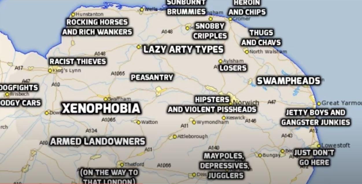 Stereotype map of Norfolk