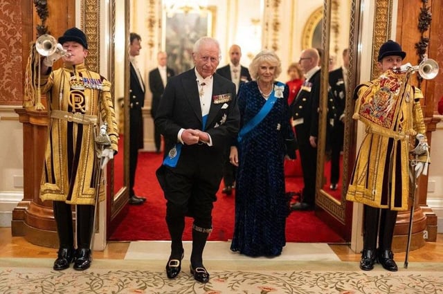 Queen Camilla in the Five Aquamarine Tiara