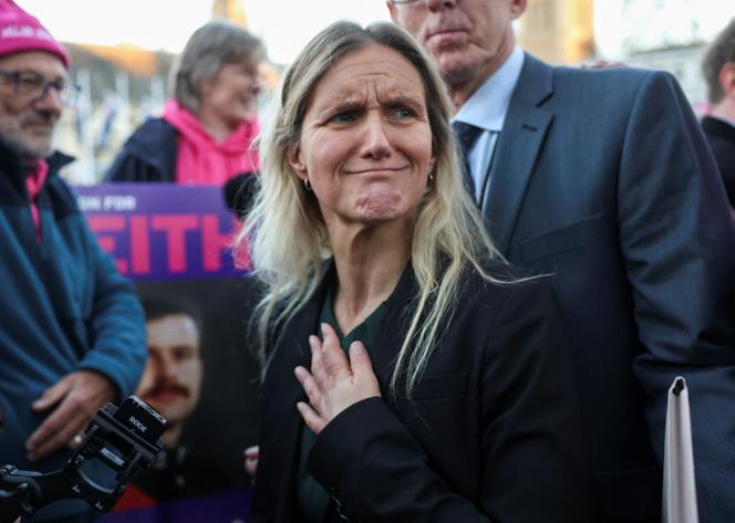 Kim Leadbeater, MP for Spen Valley, reacts during a demonstration in support of assisted dying outside the British parliament after lawmakers voted in favour of the assisted dying law, in London, Britain, November 29, 2024.