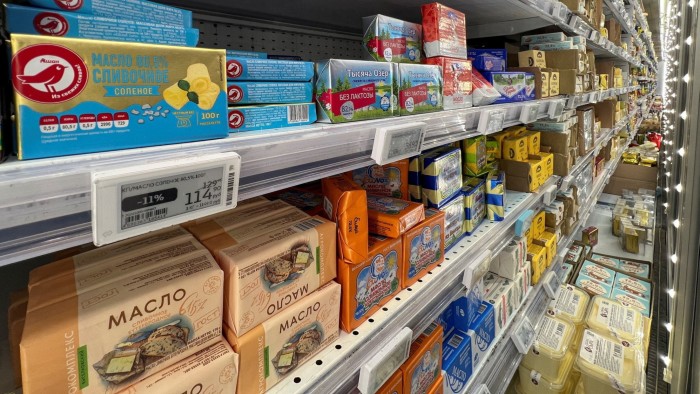 Blocks of butter are seen on shelves in a store in Moscow, Russia November 1, 2024.