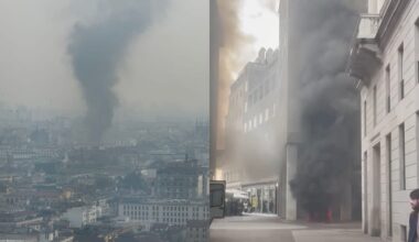alta colonna di fumo nero