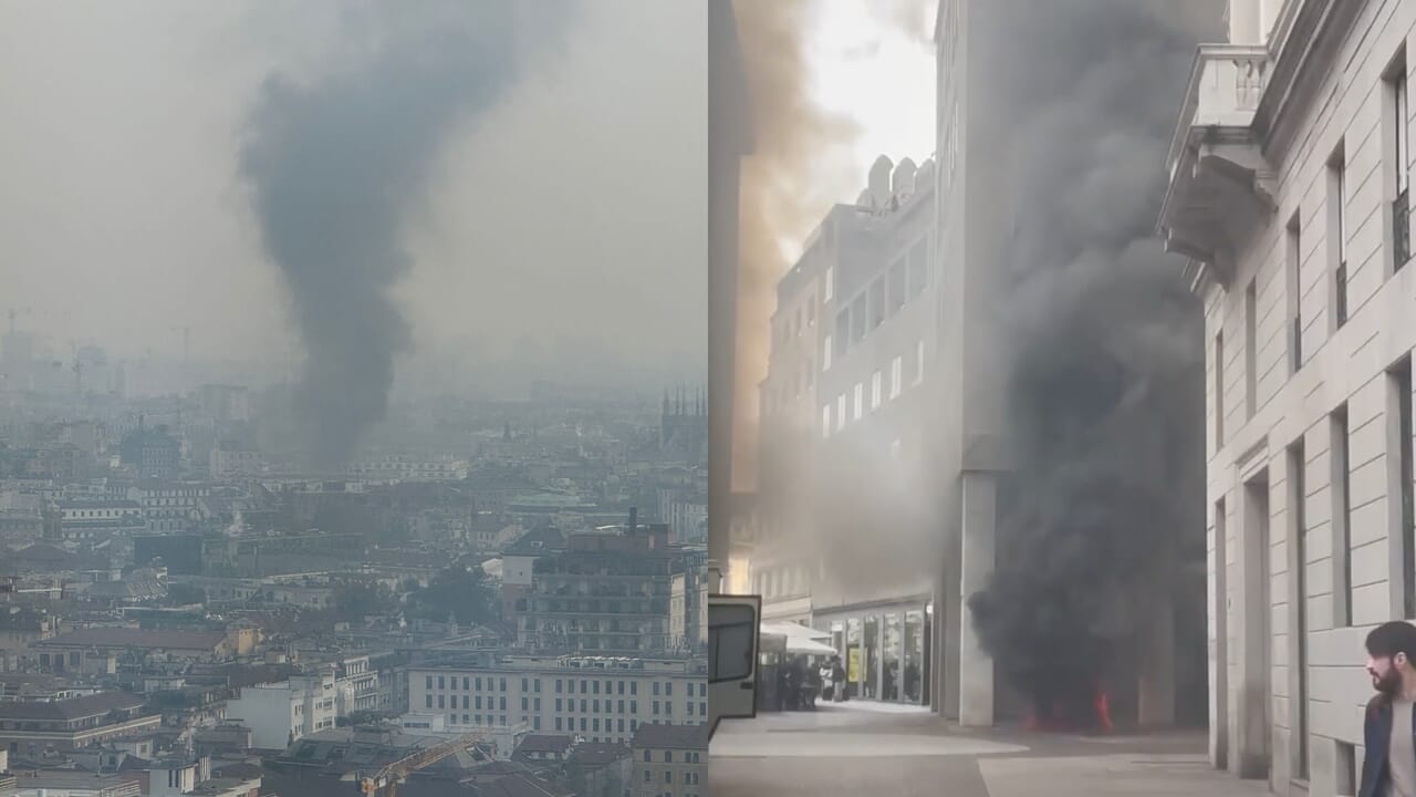 alta colonna di fumo nero