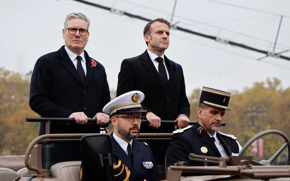 Sir Keir Starmer and Emmanuel Macron attend Armistice Day commemorations in Paris this morning