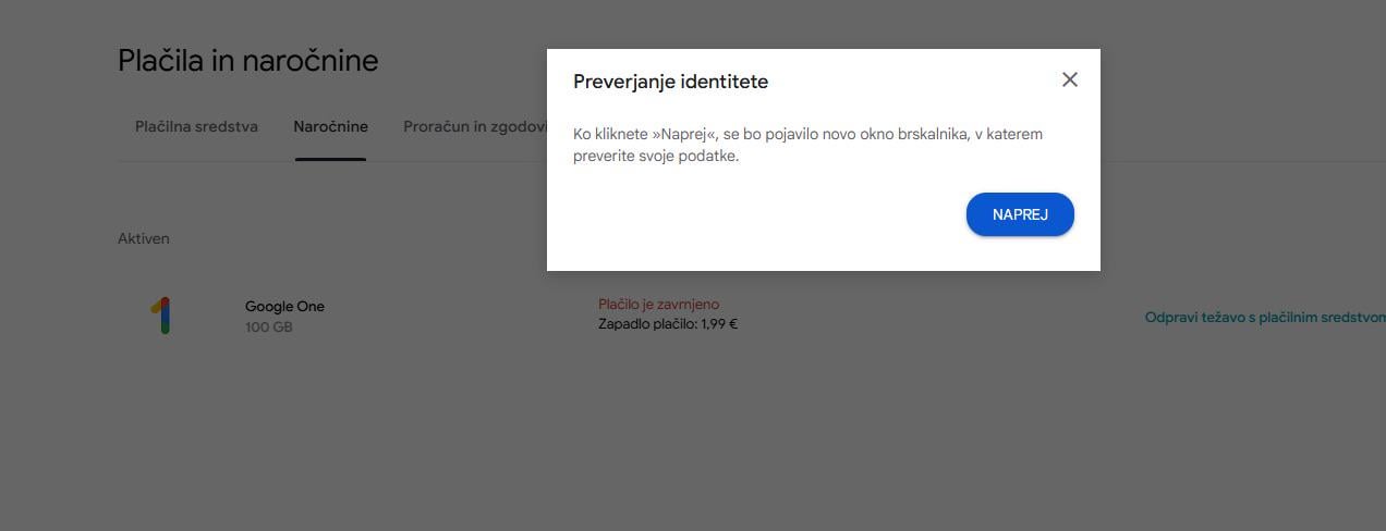 Google payments ne deluje.