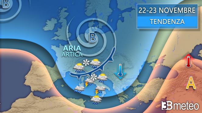 Meteo tendenza tra 22 e 23 novembre
