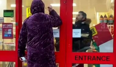 Bizarre moment Iceland security guard snares shoplifter by locking her in as pyjama-clad pal bangs on glass outside