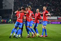 Radost Česka po vstřelení gólu v závěrečném kole skupiny B1 fotbalové Ligy národů Česko - Gruzie, 19. listopadu 2024, Olomouc.
