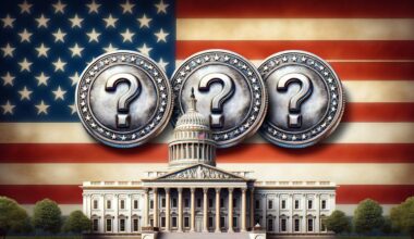 Three coins with a question mark with the white house in the background