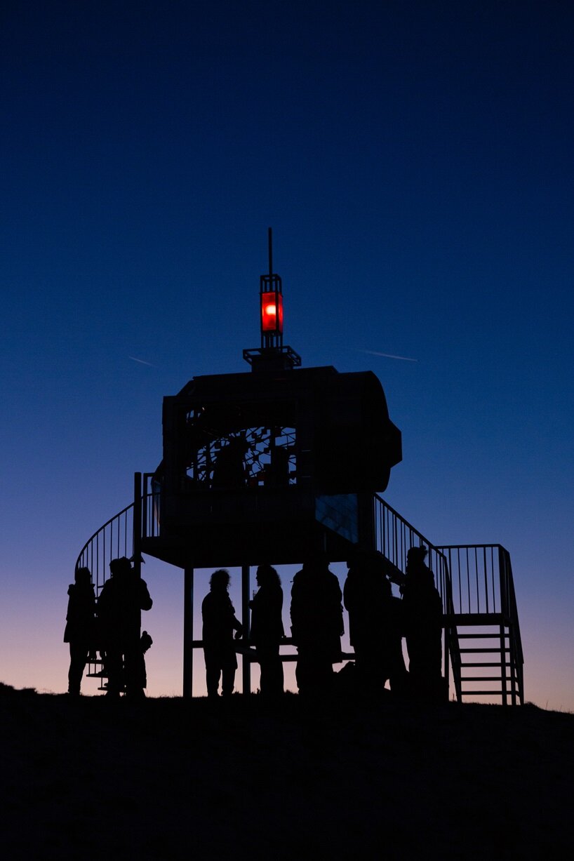 solar-powered viewing platform by rob voerman takes on spaceship form in the netherlands
