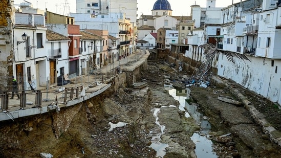 The aftermath of the deadly floods as seen in eastern Spain's Valencia region.(AFP)