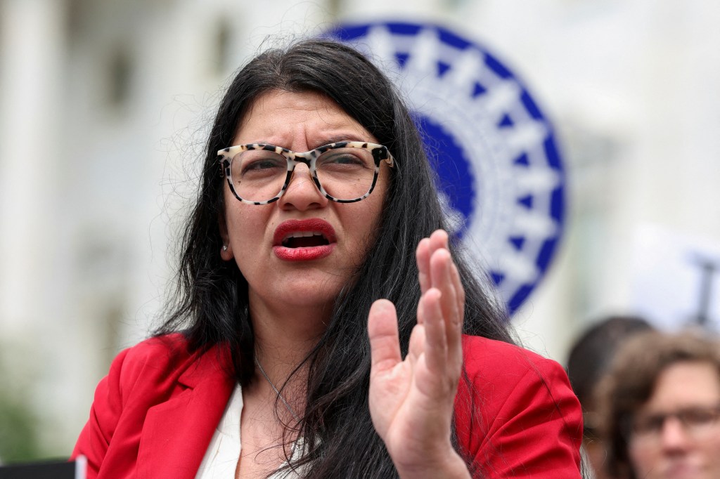 Rashida Tlaib speaks during a press conference alongside lawmakers and university union members on protecting the right of free speech following a crackdown on pro-Palestinian protests on college campuses, on Capitol Hill in Washington, U.S., May 23, 2024