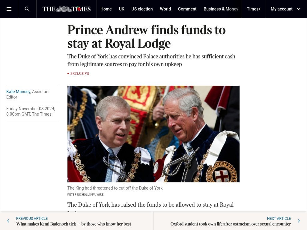 Prince Andrew finds funds to stay at Royal Lodge