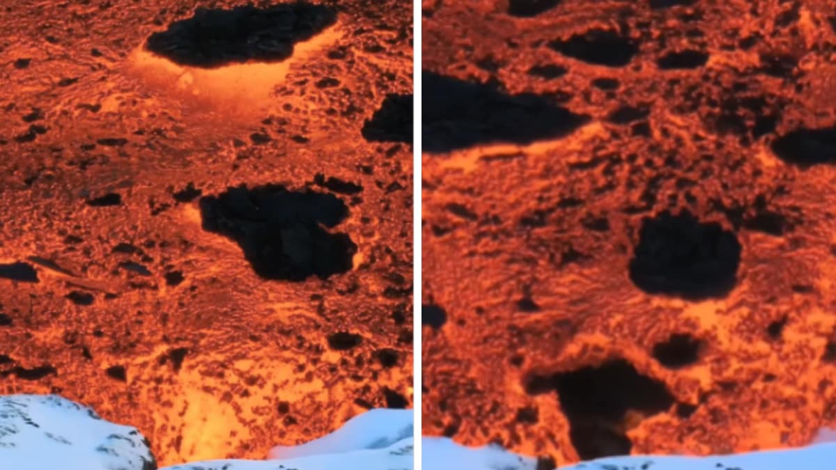 'A Tale Of Ice And Fire': Stunning Footage Shows Lava Flowing Over Snow In Iceland