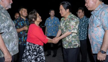 Taiwan President Lai Ching-te (second from right) called on like-minded governments to