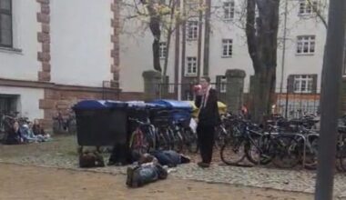 Students protest against military recruitment at school in Leipzig, Germany