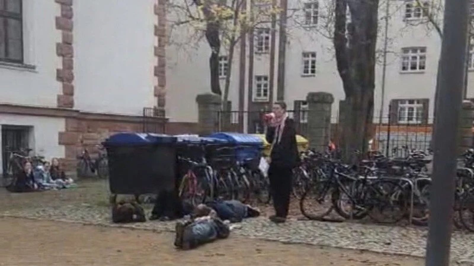 Students protest against military recruitment at school in Leipzig, Germany